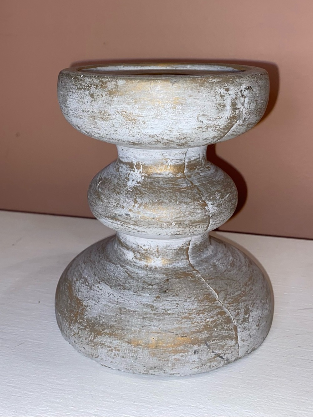 CEMENT Distressed Bulbous Pillar Candlestick Holder 5โx 4-1/4โ Gray